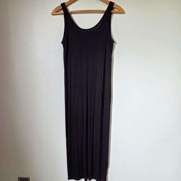 EUC OLD NAVY RIBBED SCOOP NECK BODYCON BLACK MIDI TANK DRESS SIZE SMALL - Picture 1 of 13